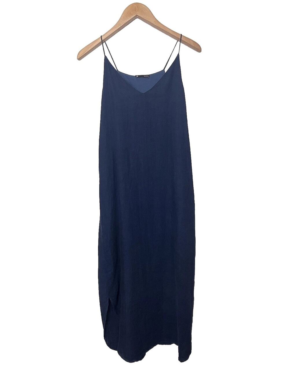 Krisa Maxi 100% Linen Spaghetti Strap Dress Women’s Sz Medium Blue